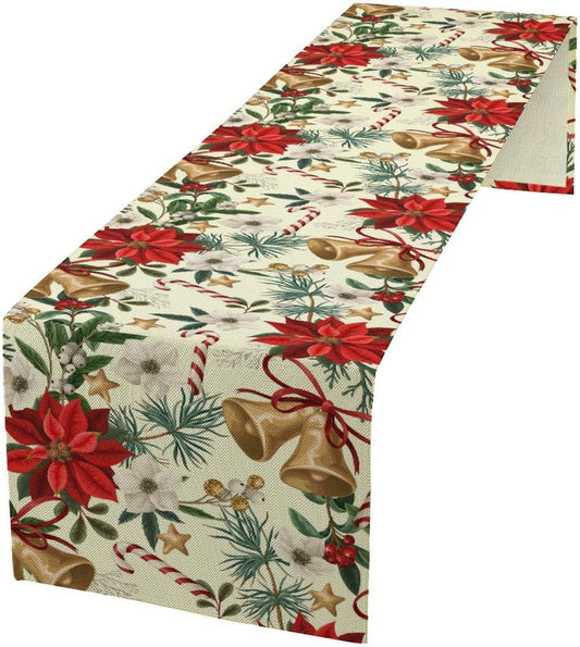 Christmas Table Runner, Seasonal Winter Xmas Holiday Kitchen Dining Table Decoration for Home Party Decor 13x60 Inch