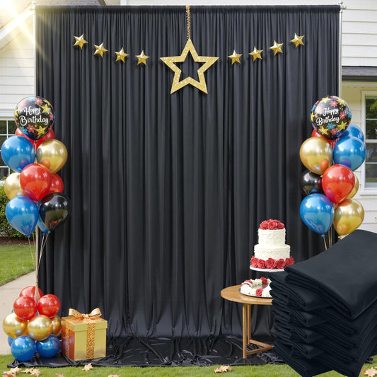 50x12ft Wrinkle Free Black Backdrop Curtain for Wedding Parties,10 Panels 5×12 ft Long Soft Silky Polyester Fabric Backdrop Drapes Black Photo Back Drop Curtains for Party Photography Background Cloth