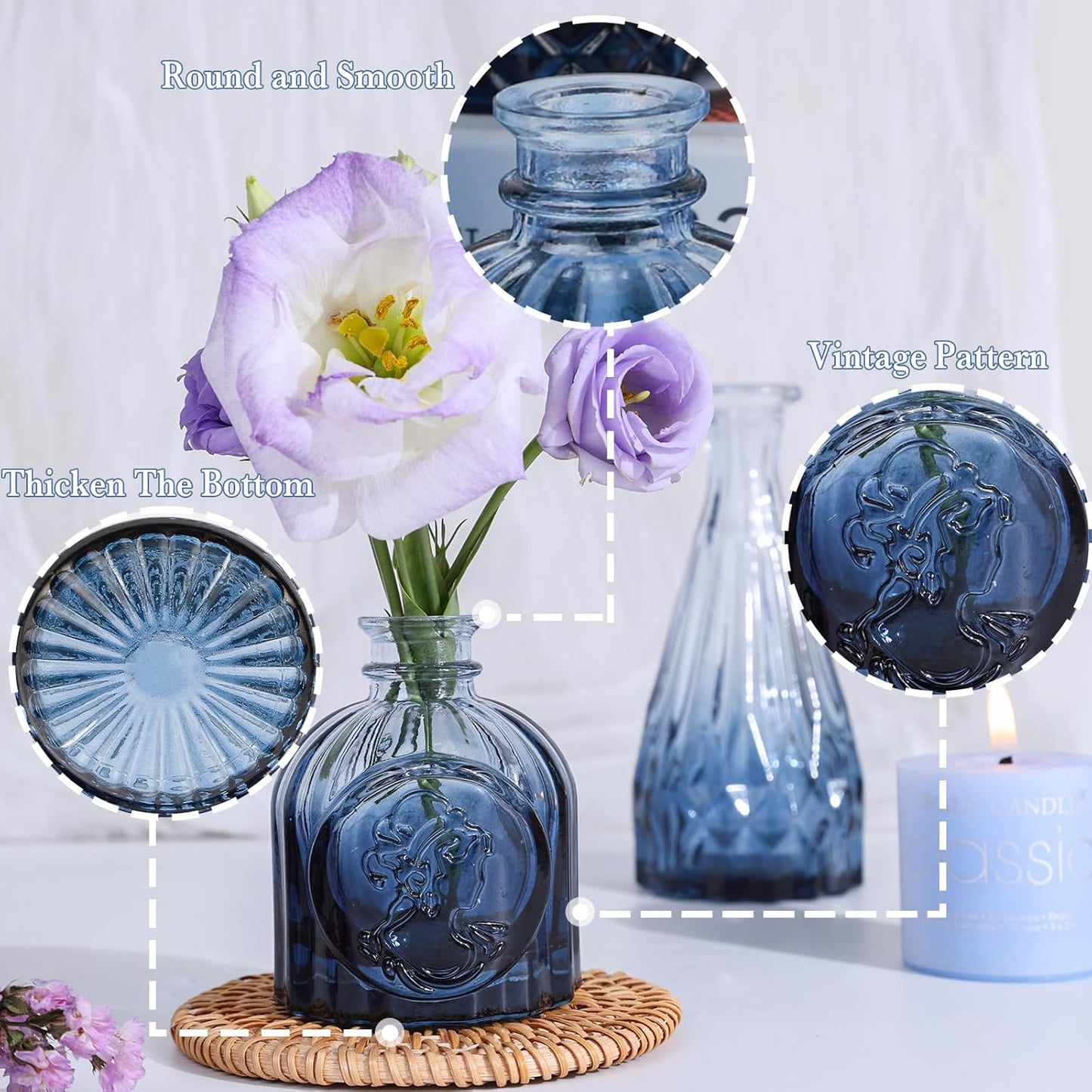 Navy Blue Glass Bud Vases Set of 12, Mini Flower Vase for Centerpieces, Small Glass Vases in Bulk for Wedding Decorations, Vintage Vase Bridal Shower, Party, Graduation, Home Table Décor