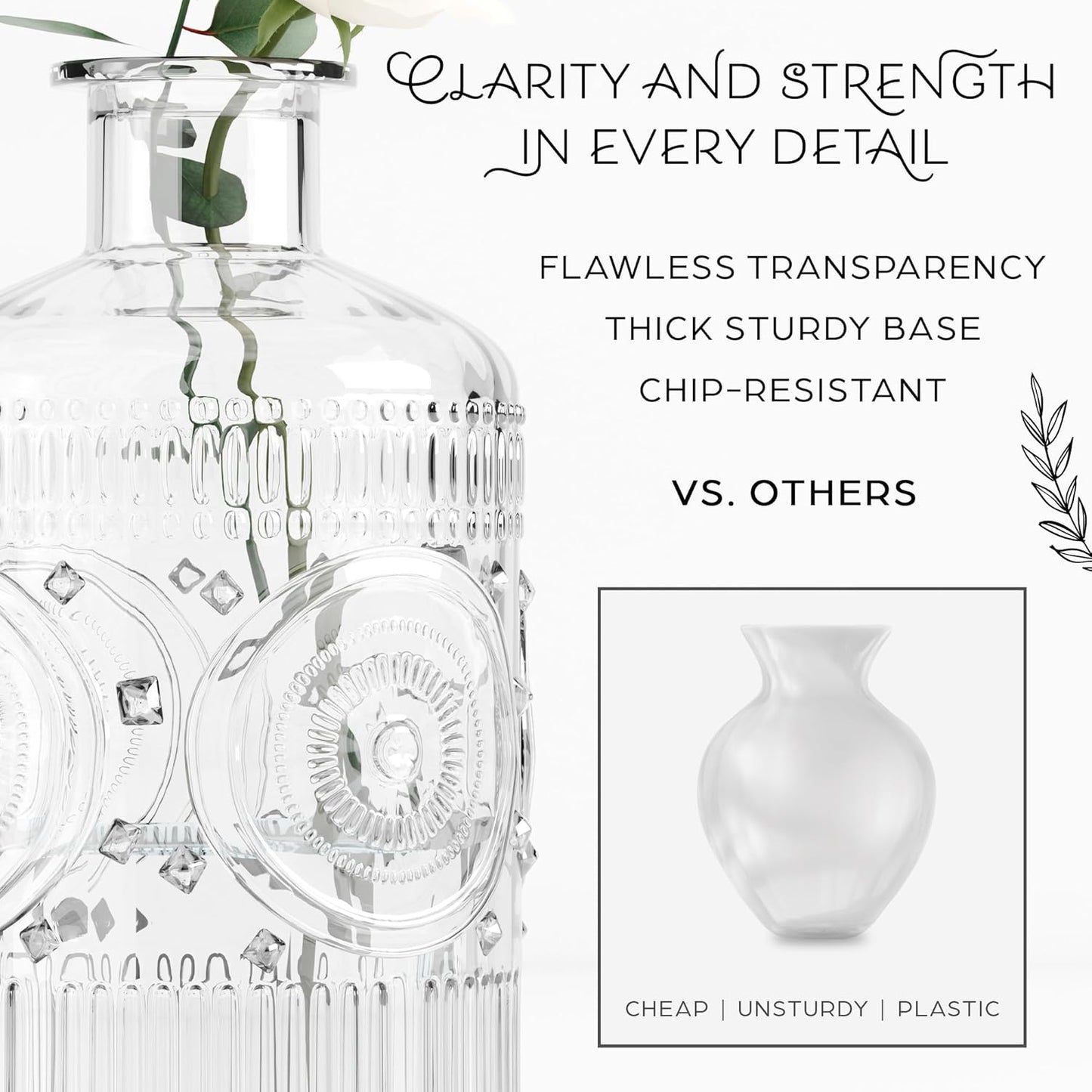 Gather & Bloom Creations 5 Piece Mini Bud Vase Set – Clear Glass Small Vases in Unique Shapes & Sizes for Flowers, Fairy Lights, Wedding Table Centerpieces, Vintage-Inspired Home Décor