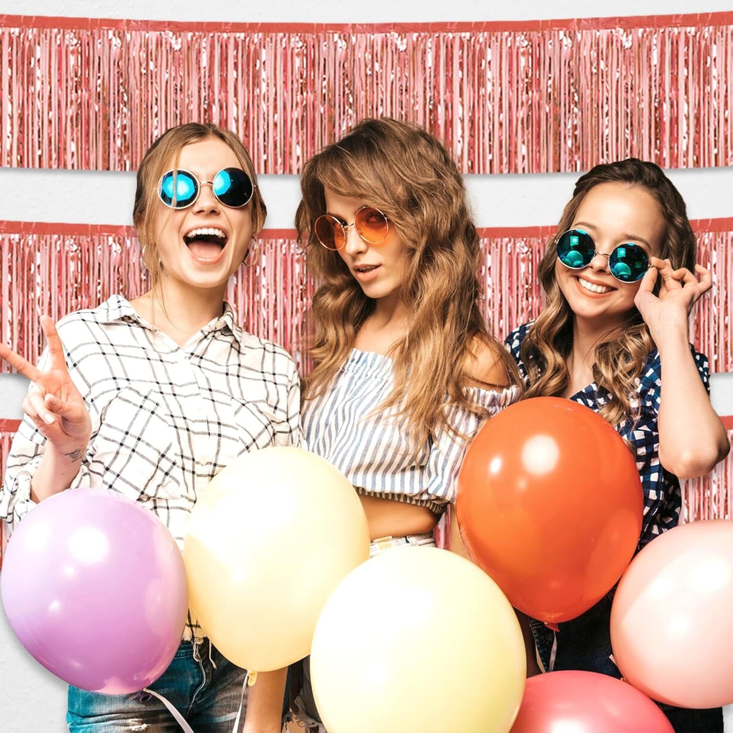 3 Pack 10 Long Rose Gold Metallic Foil Fringe Garland Wall Hanging Tassle Banner, Mother's Day, Easter, Parade Floats, Birthday, Theme Party, Wedding Party Decorations