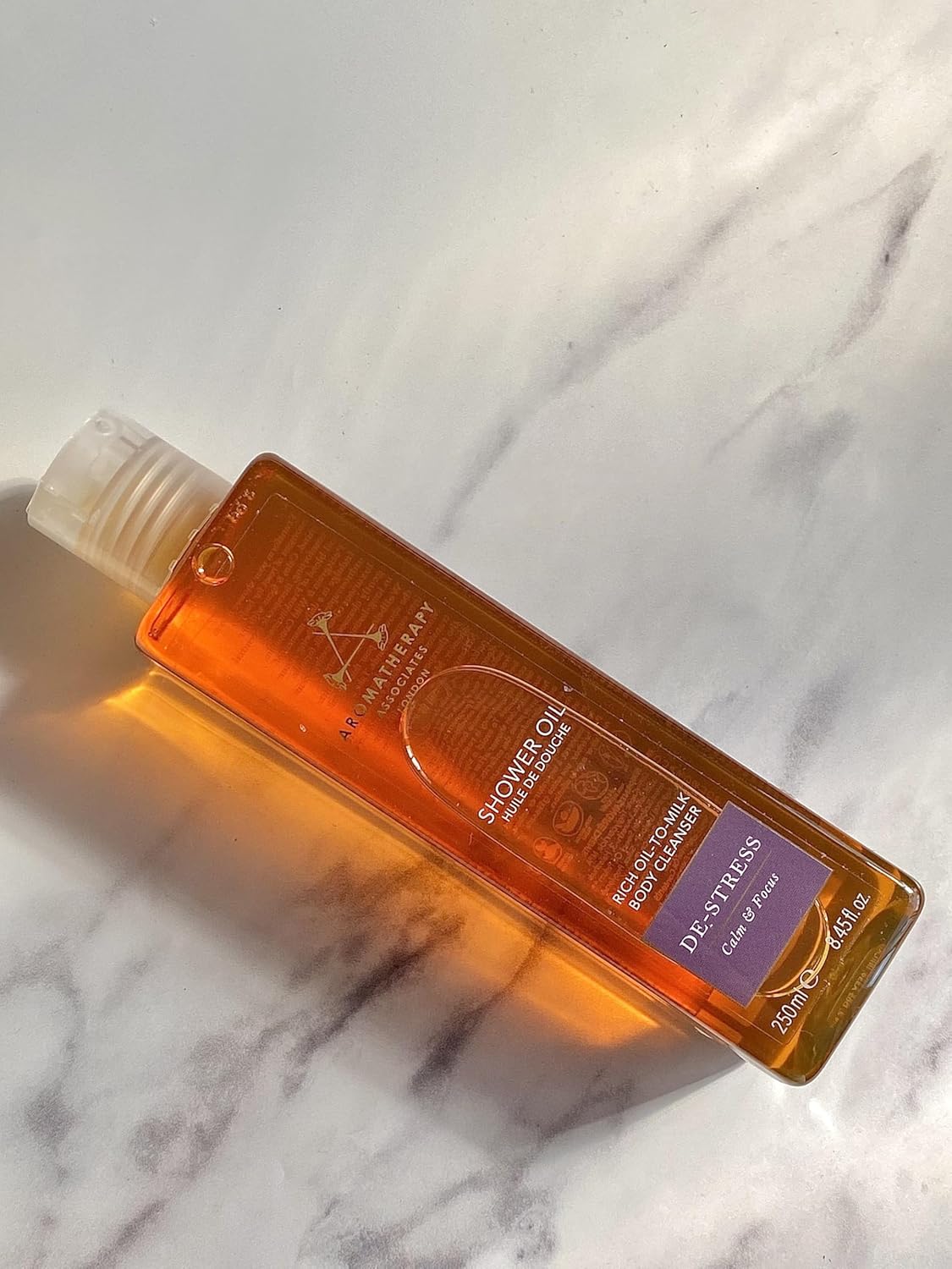 Aromatherapy Associates De-Stress Mind Shower Oil. Concentrated Blend of Frankincense, Chamomile and Petitgrain Essential Oils to Clear, Calm and Moisturize (8.45 fl oz)