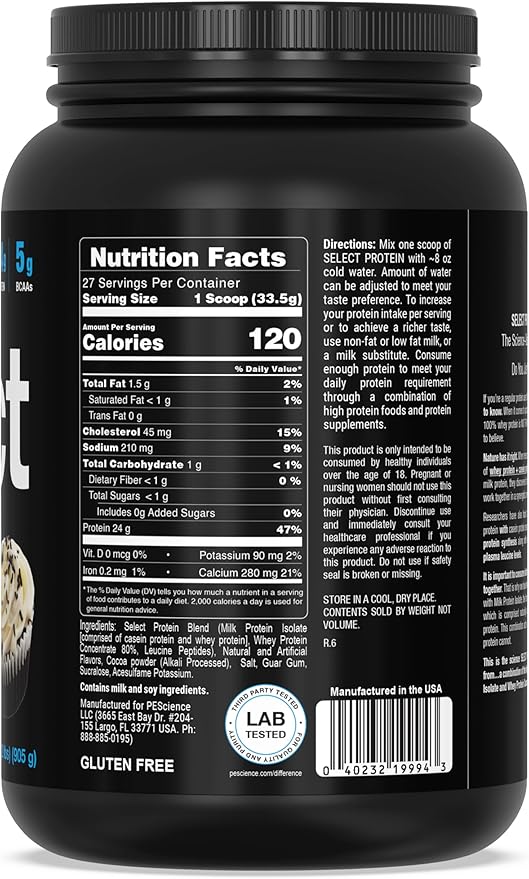 PEScience Select Protein Powder, Whey and Casein Blend, Clean Protein Powder for Women and Men, Low Calorie, Low Carb, Keto Friendly, Gluten Free, Frosted Chocolate Cupcake, 27 Servings
