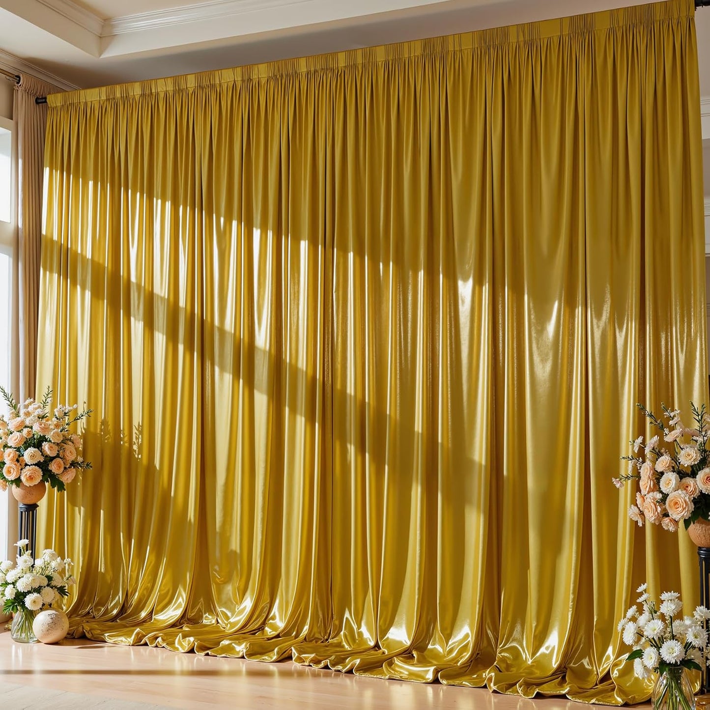 10x10 ft Dark Gold Glitter Backdrop Curtain for Parties, Wrinkle Free Glitter Photo Backdrop Drapes 2 Panels 5x10FT Shimmer Back Drop Cloth for Wedding Birthday Christmas Photography Background Decor