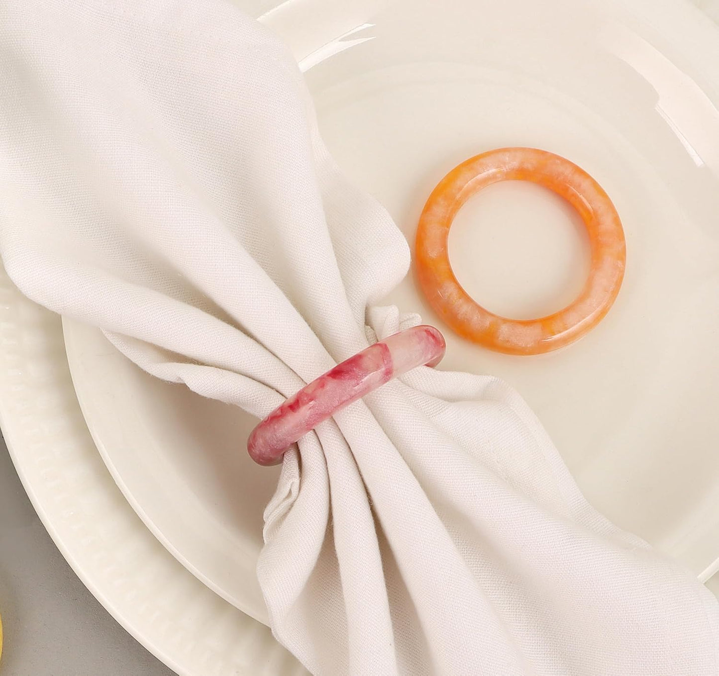 Napkin Rings Set of 12 - Epoxy Resin Napkin Holder Cuffs for Dinner Table Décor - Farmhouse Modern Serviette Rings for Weddings, Parties, Receptions, Banquets, Daily Use (Pastel) - CLEENTABLE