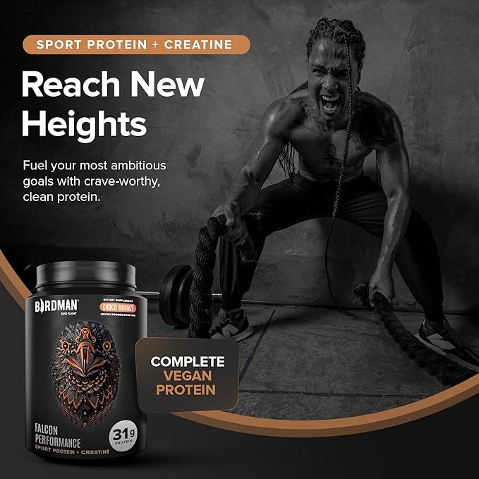 Falcon Performance Vegan Protein Powder, 31g Protein, 5g Creatine, 5g BCAA, Probiotics, Electrolytes, Pre Workout, Low Carb, Sugar Free & Dairy Free, Plant Based Chocolate Protein -19 servings