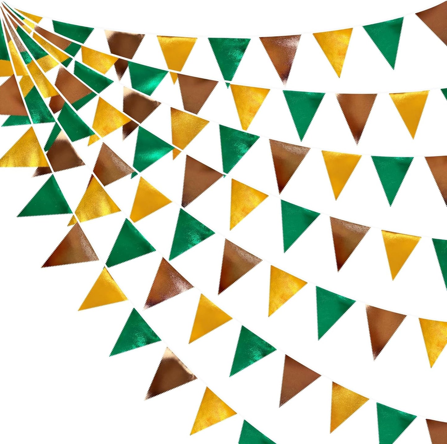 Green Gold Brown Metallic Fabric Triangle Pennant Banner Flag Bunting Garland for Football Jungle Safari Wild Woodland Birthday Baby Shower Wedding Bachelorette Graduations Party Decorations Supplies