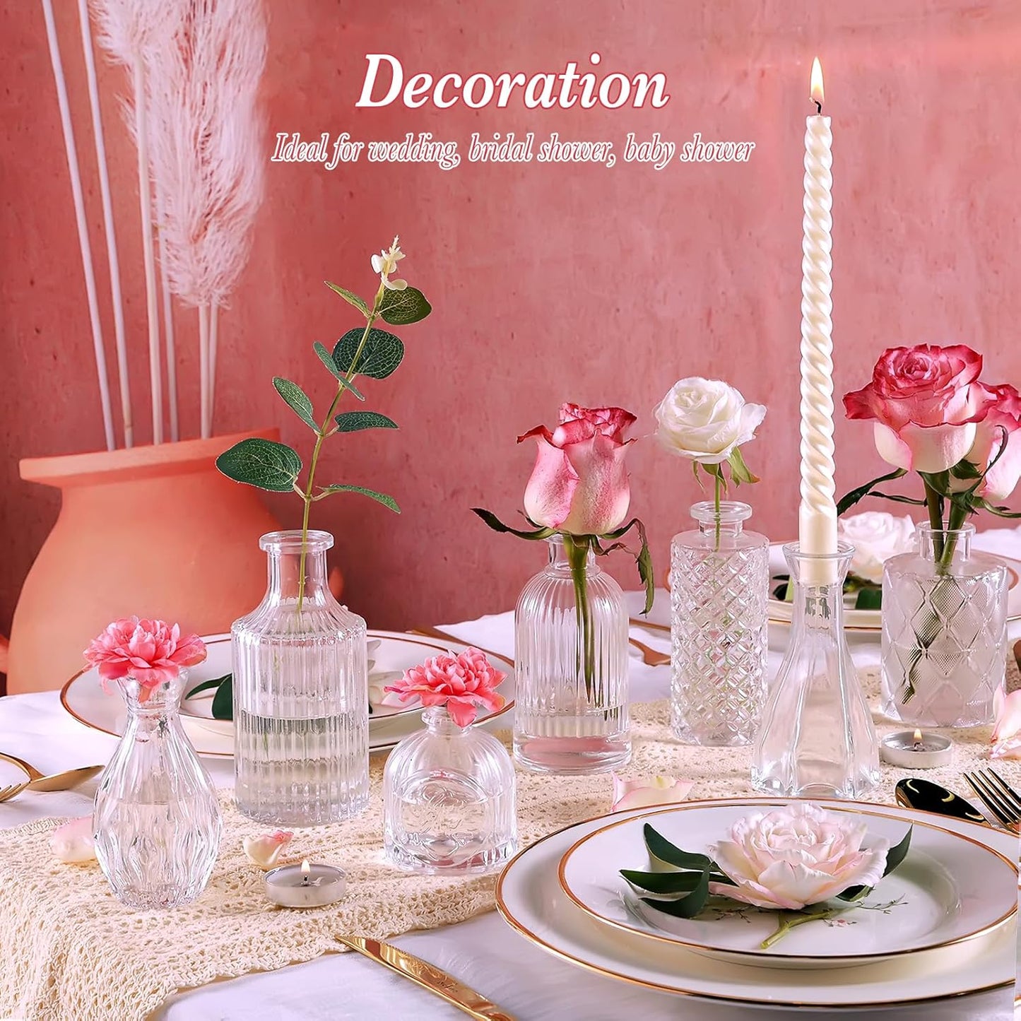 Clear Glass Bud Vases Set of 12, Mini Flower Vase for Centerpieces, Small Vases in Bulk for Wedding Decorations, Vintage Vase for Baby Shower, Party, Recepetion, Home Table Décor