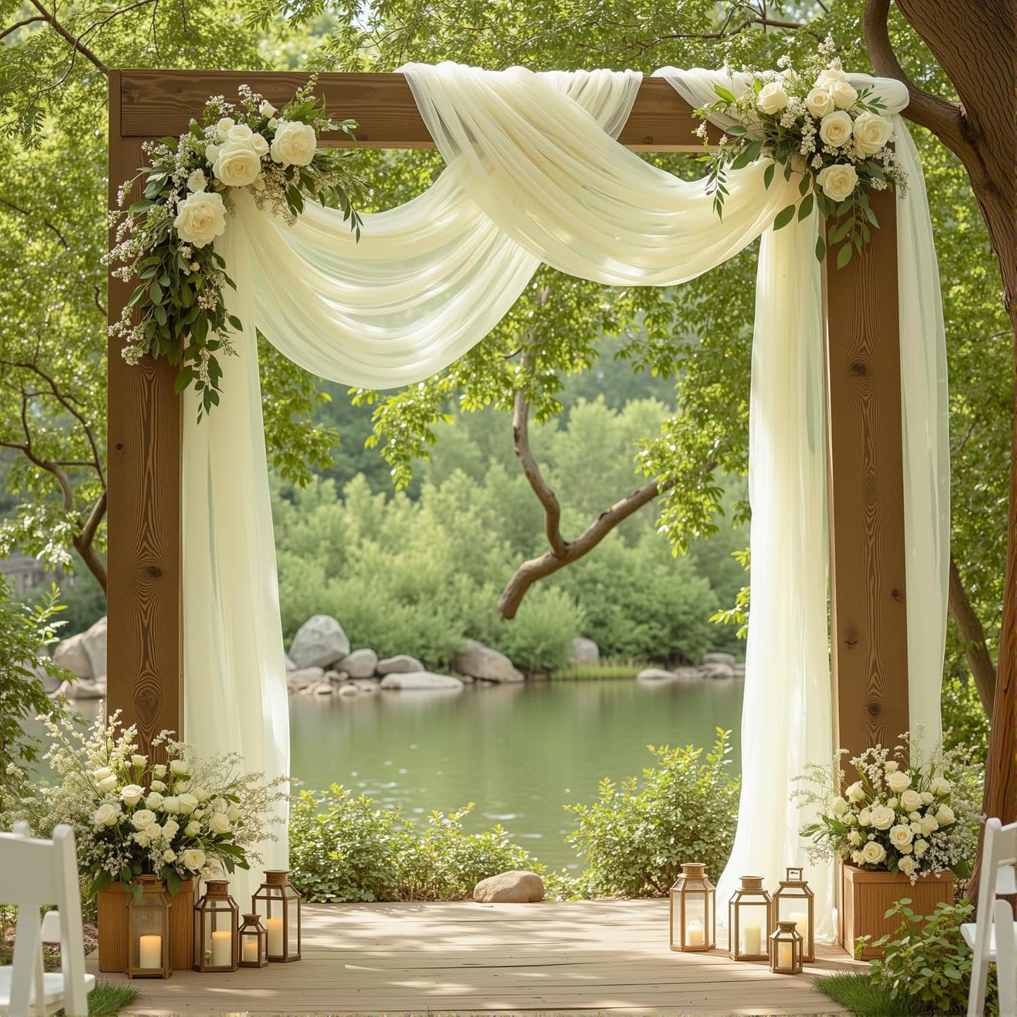 2 Panels Wedding Arch Draping Fabric Ivory Sheer Backdrop Curtain Arch Drape for Wedding Ceremony Reception,Bridal Shower Party Decorations 28" X 19ft