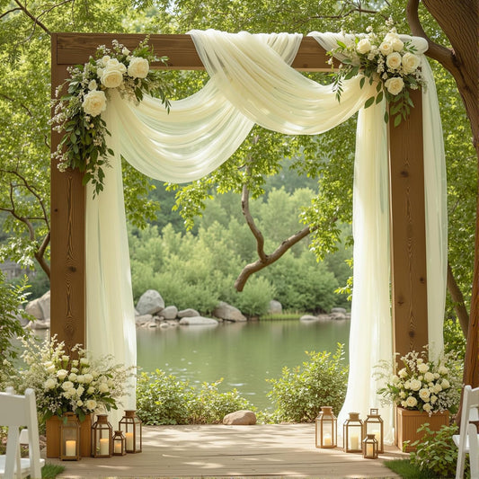 2 Panels Wedding Arch Draping Fabric Ivory Sheer Backdrop Curtain Arch Drape for Wedding Ceremony Reception,Bridal Shower Party Decorations 28" X 19ft