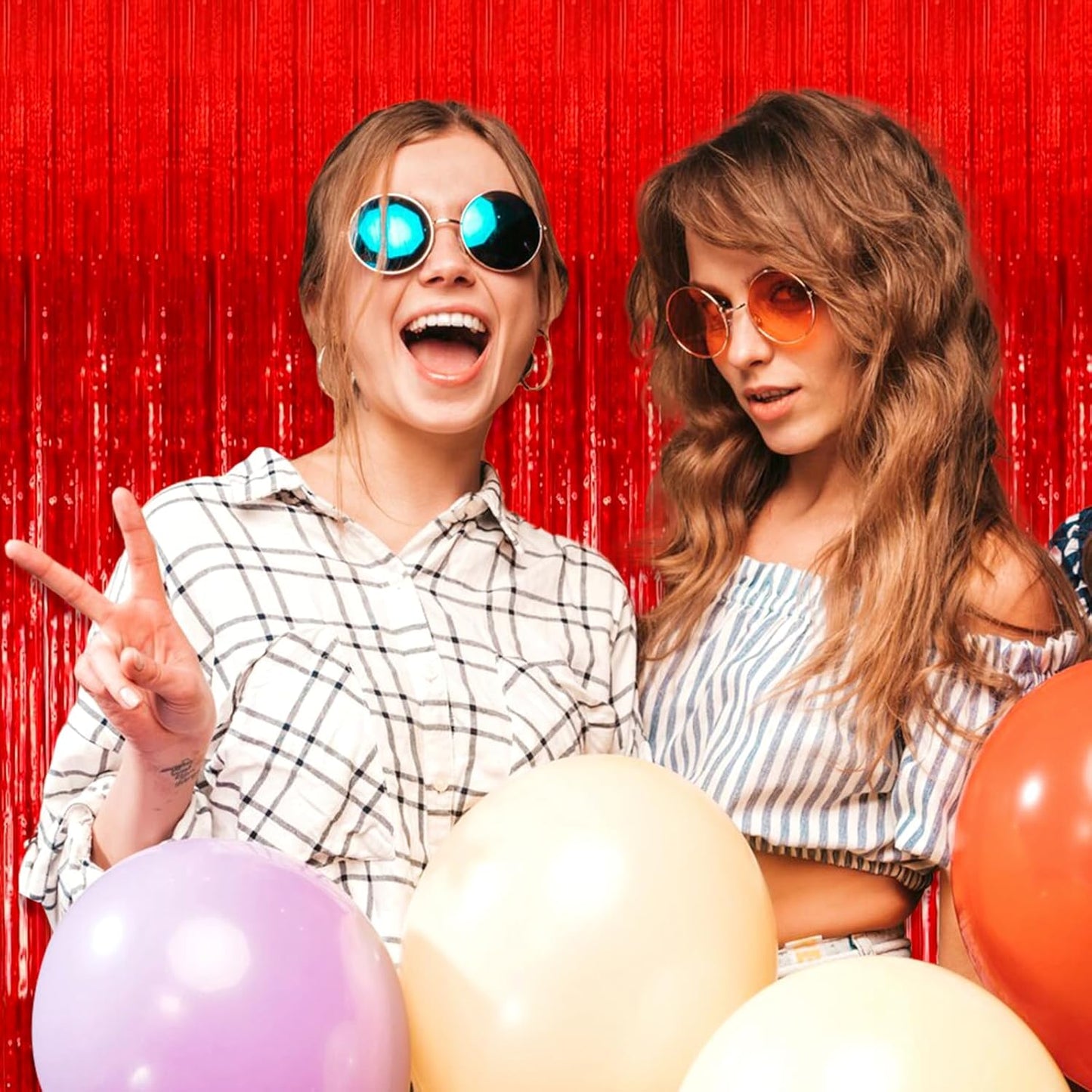 3 Pack Red Foil Fringe Curtain Backdrop, 3.28Ft x 8.2Ft Metallic Tinsel Foil Fringe Streamer Curtains for Photo Booth, Christmas Day, Thanksgiving, Wedding, New Year Party Decorations