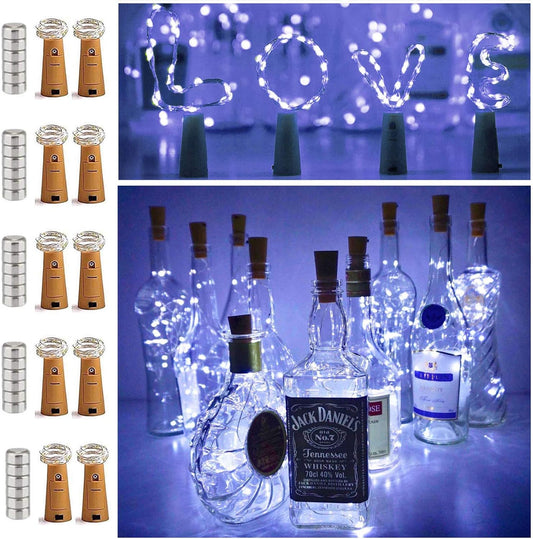 10 Pack 20 LED Wine Bottle Cork Lights Mini Fairy String Lights Copper Wire, Battery Operated Starry Lights for DIY, Festival, Wedding, Party, Indoor, Outdoor Decoration (Cool White)