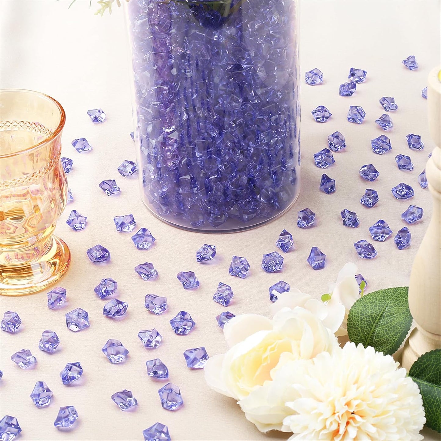 YATOJUZI 500pcs Fake Ice Cubes Violet Acrylic Crushed Rocks Purple Vase Fillers Plastic Diamonds Gems for DIY Party Wedding Centerpiece Table Scatter Prop Display 0.5" (Only Violet)