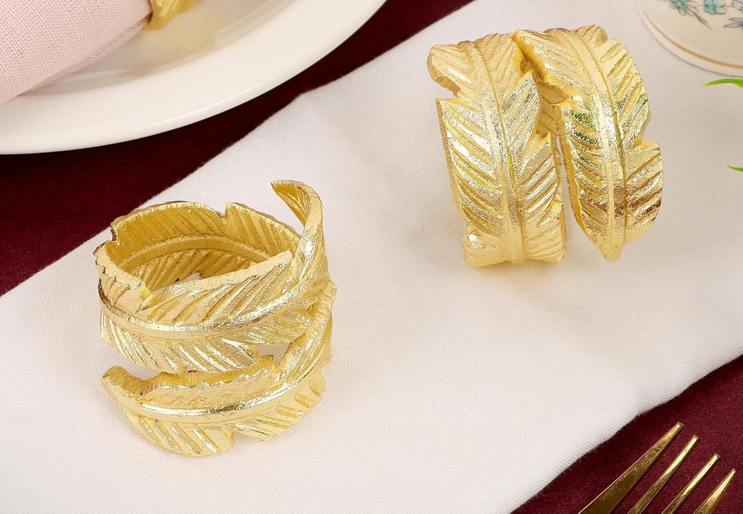 Gold Napkin Rings, Napkin Ring Set of 12, Napkin Holders for Dining Table Settings Thanksgiving Metal Serviette Ring Rustic Table Décor for Weddings, Parties, and Everyday Use 1.5" Ring - CLEENTABLE