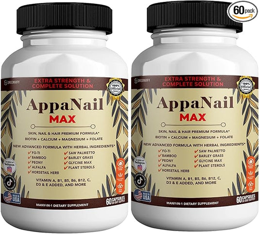 AppaNail MAX Hair Skin & Nail Supplement, 60 Capsules, with Biotin 5000mcg, Vitamins, Minerals & Herbal Complex (2)