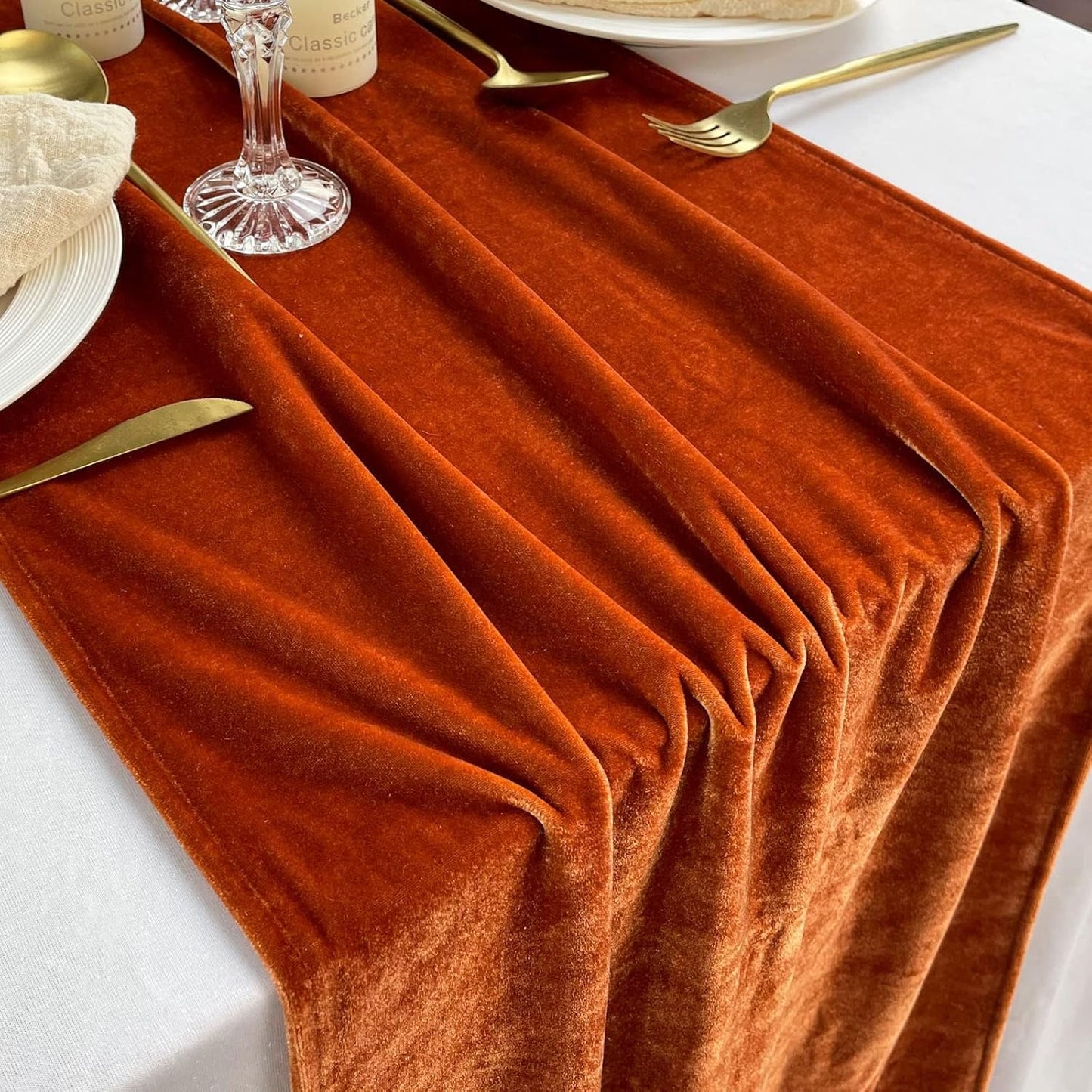Luxurious Velvet Table Runner, 10ft Wedding Reception Decorations, 20x120inch Soft Velvet Fabric, Table Linen Overlay, Wedding Table Runners (Terracotta, 20X120inch, 5pack)