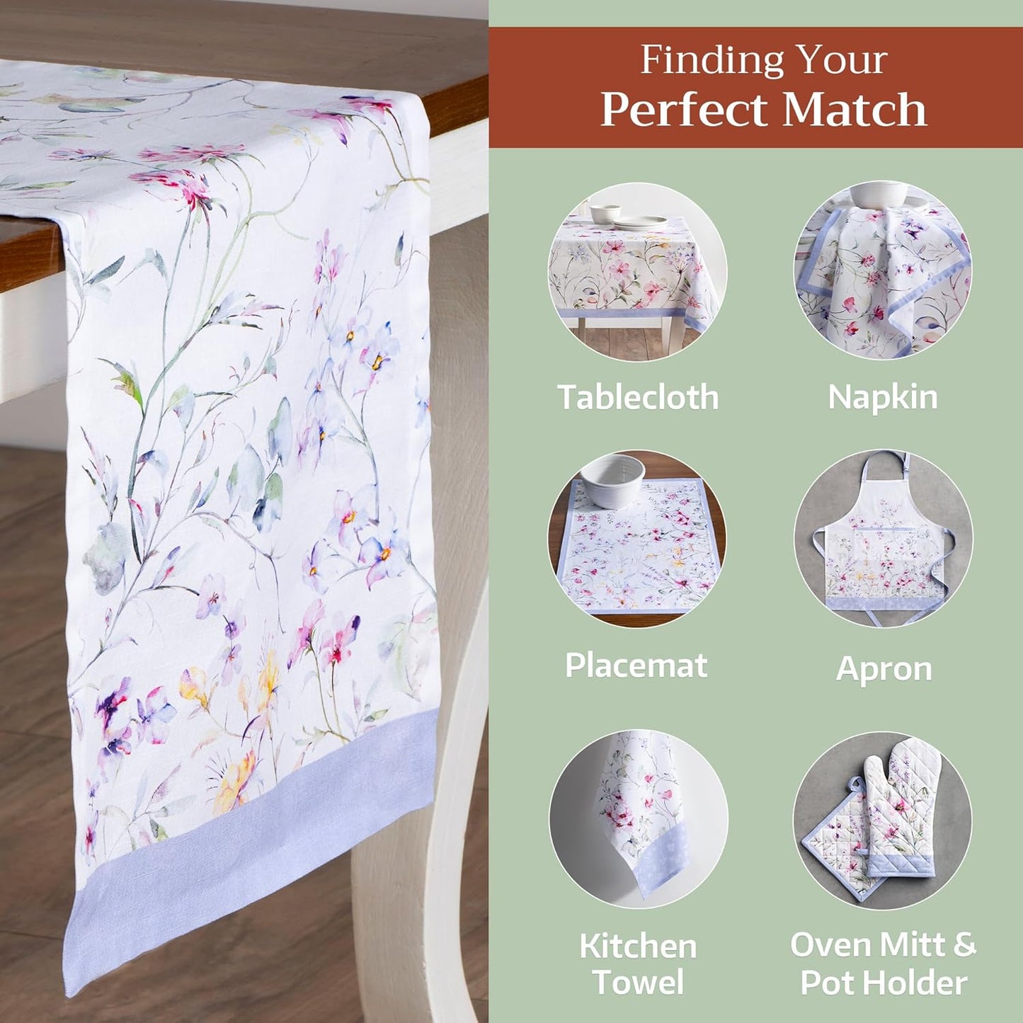 Maison d' Hermine Table Runner 100% Cotton Single Layer Table Runners 72 inches Long Decorative for Home Kitchen Dining Party Wedding Bridal Shower Spring Summer (Summer Floral, 14.50" x 72")