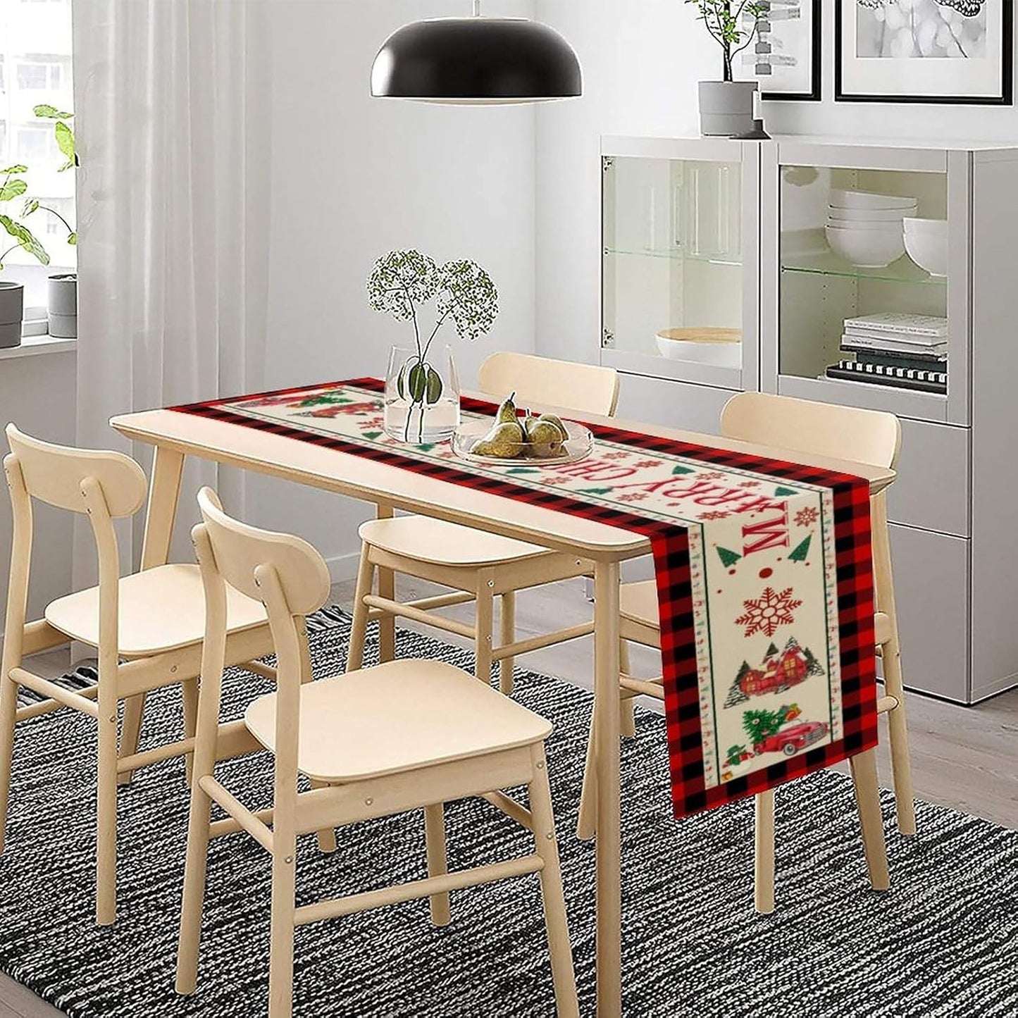 Merry Christmas Table Runner,Winter Xmas Holiday Table Cloth Kitchen Dining Table Decoration for Home Party Decor 13x90 Inch