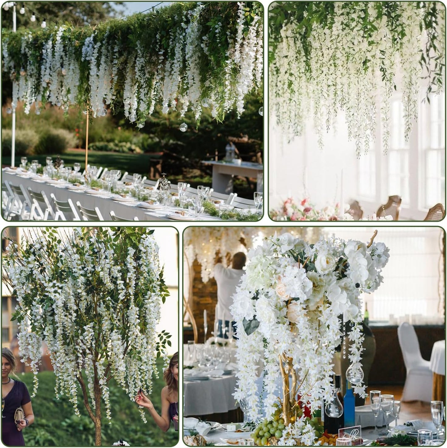 Wisteria Hanging Flowers,Fake Hanging Flowers,Wisteria artificiales Garland for Home Wedding Arch Floral Party Garden Ceremony Outdoor Decor,3.6 feet Long(108,White)