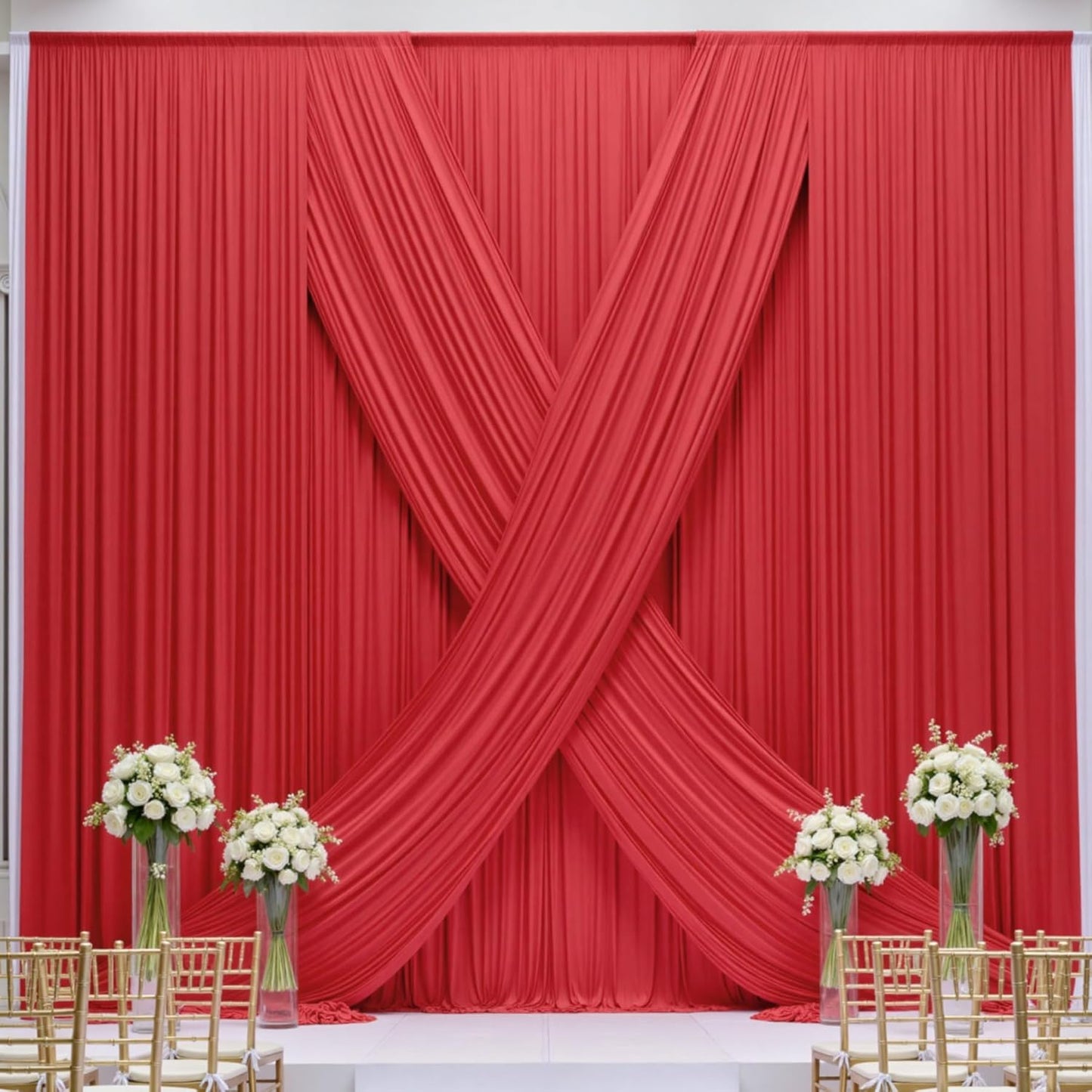 50×12ft Wrinkle Free Red Backdrop Curtain for Wedding Parties,10 Panels 5×12ft Long Soft Silky Polyester Backdrop Drapes Red Photo Back Drop Curtains for Photography Stage Christmas Background Cloth