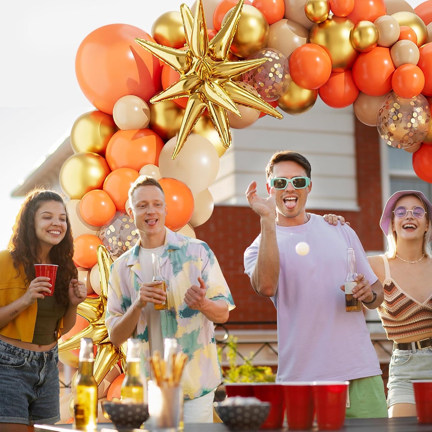 Gold Orange Balloons Garland Arch Kit,127 Piece Confetti Latex Metal Aluminum Foil Balloons for Birthday Baby Shower Party Decor Supplies