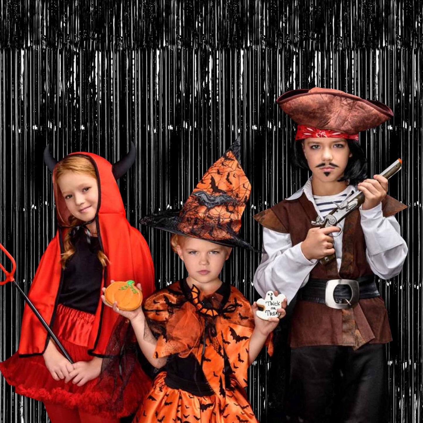 3 Pack Black Foil Fringe Curtains Backdrop, 3.28 x 9.8 Ft Metallic Streamers Tinsel Curtains Background for Photo Booth, Birthday, Halloween, Christmas, Thanksgiving, New Year Party Decorations