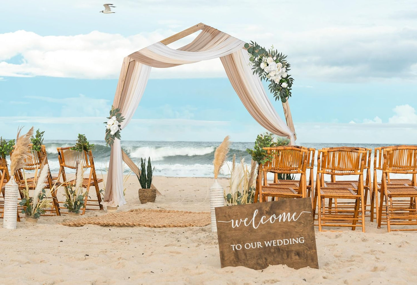 Lvydec 3 Panels Wedding Arch Draping Fabric, 30" x 20ft Mixed Color Chiffon Fabric Drapery Sheer Backdrop Curtain for Wedding Ceremony Party Decoration (Elegant Neutral)