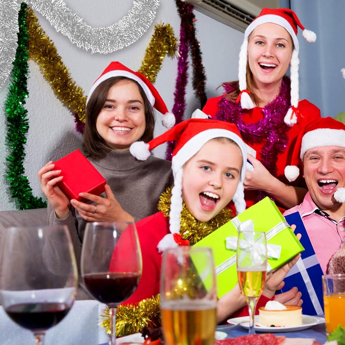 50 Feet Christmas Foil Fringe Banner Metallic Tassle Garland Metallic Backdrop Parade Floats Shiny Hanging Ceiling, Valentine's, Wedding, New Year Party Decorations(2" x 50', Silver)