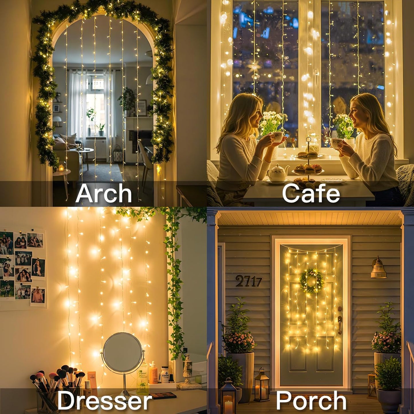 suddus Curtain Lights for Bedroom, 90 Led Hanging String Light Outdoor, Fairy Curtain Lights Indoor for Christmas, Dorm, Wall, Backdrop, Window, Wedding, Party, Birthday Decor, Warm White