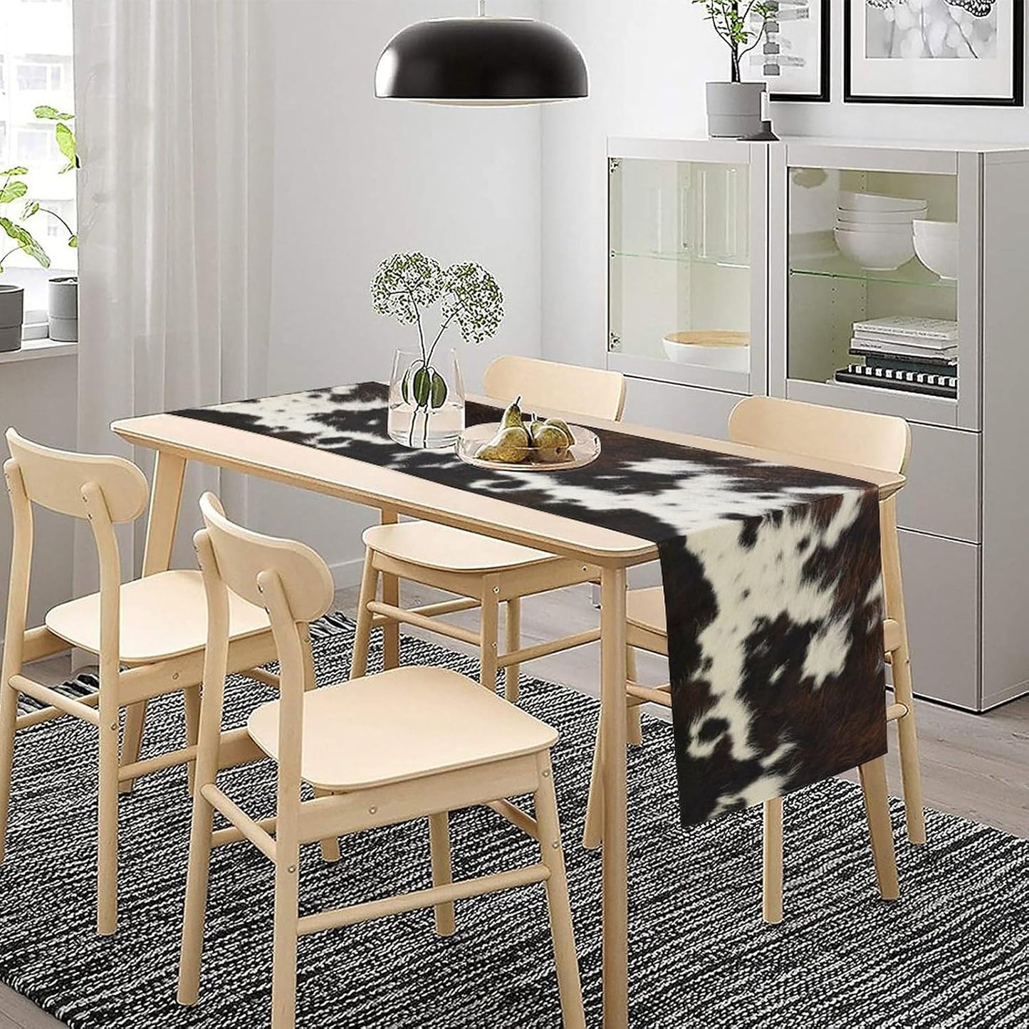 Cow Print Table Runner, Brown Cowhide Print Western Style Table Runner Country Farmhouse Cottage Cow Patten Table Decoration for Home Kitchen Dining, 13x36 Inch
