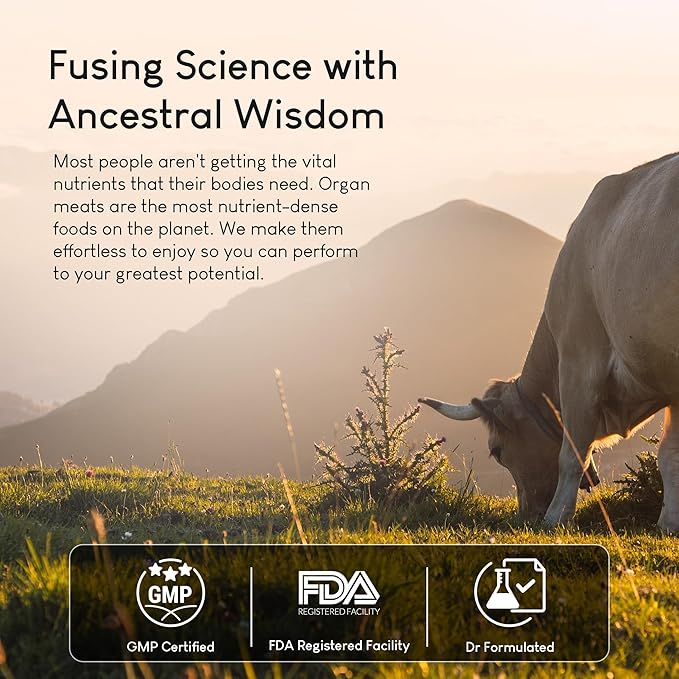 Beef Organ Supplement, Grass Fed Beef Organs for Men & Women, 9 Organ Complex - Liver, Brain, Thymus, Lung, Gallbladder