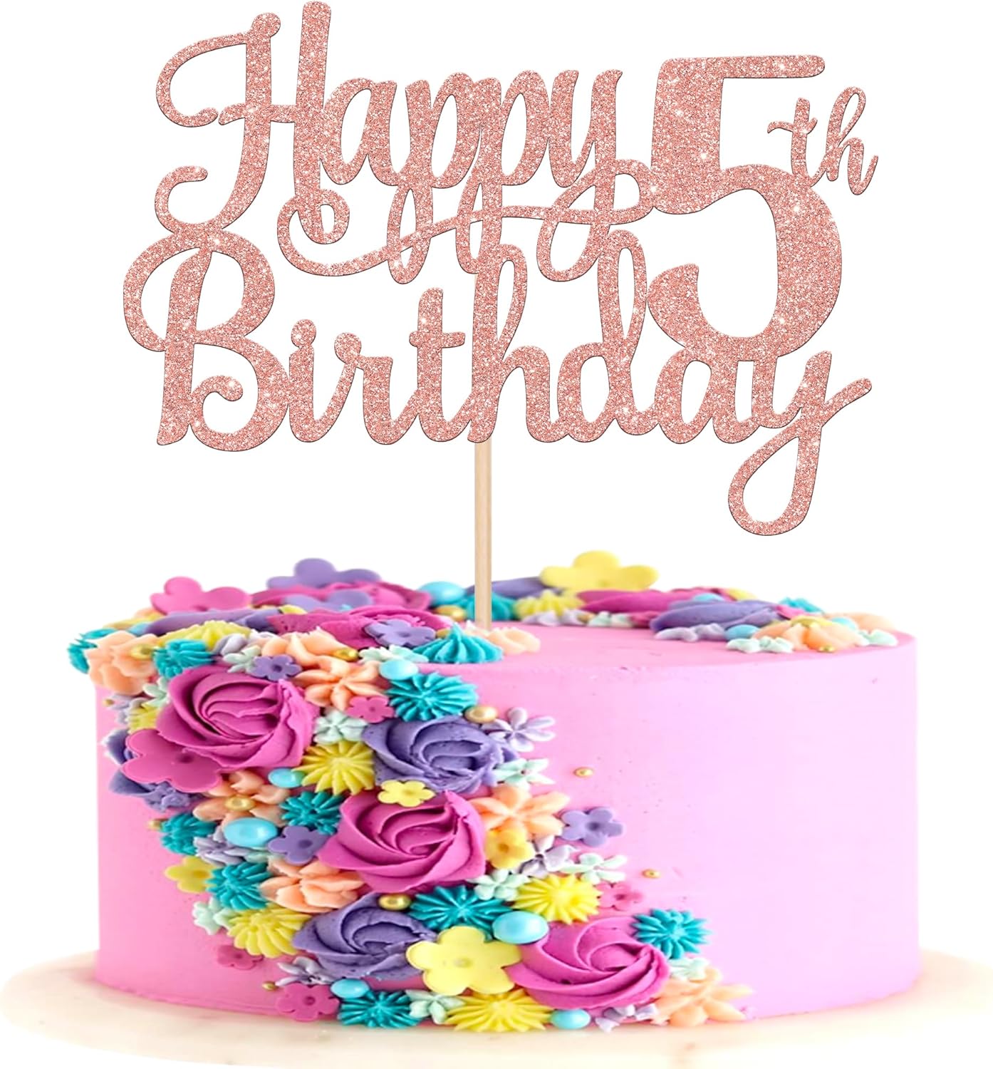 1 PCS Happy 5th Birthday Cake Topper Glitter Cheers to 5 Years Cake Pick Number 5 Fabulous Cake Decoration for 5th Birthday Theme Party Decorations Supplies Rose Gold