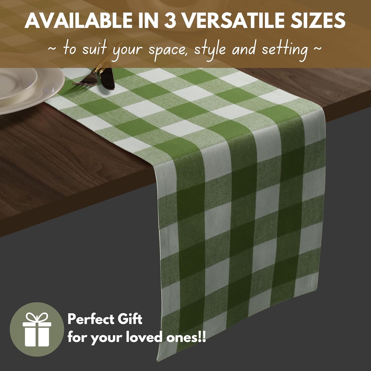 Native Fab Table Runner Buffalo Check Plaid 100% Cotton - 13x90 Inches Kitchen Dining Table Decoration for Indoor Outdoor Farmhouse Home Party Decor - Mint Green and White