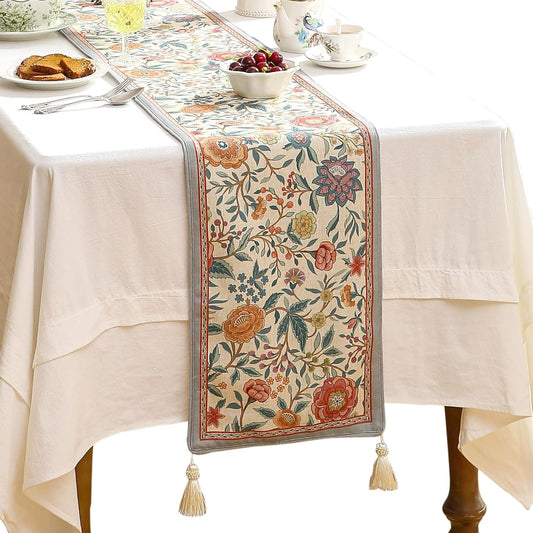 Floral Printed Table Runner for Table,Decorative Linen 87 Inches Long Table Runners,Farmhouse Coffee Decor Tabletop for Kitchen,Dining,Party,Home,Christmas,12"*87"