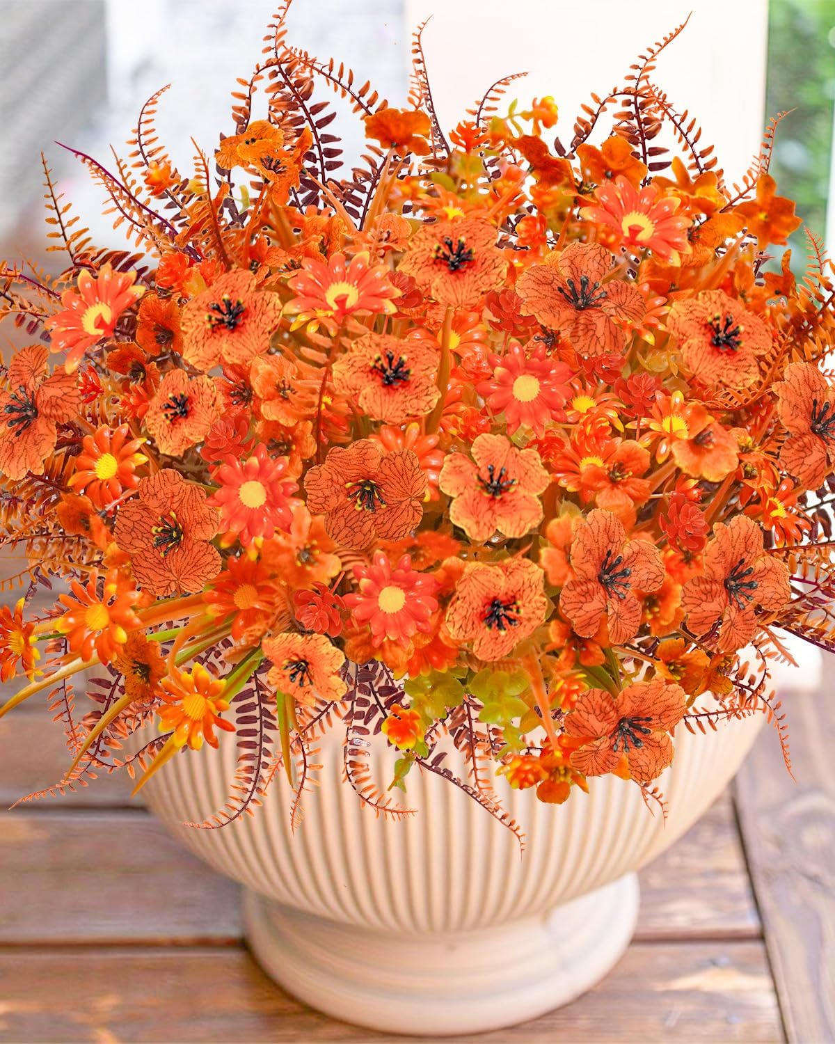40 Pcs Fake Fall Flowers Artificial Fall Plants Outdoor Faux Fall Flower Decorations for Home Kitchen Bathroom Porch Patio Classroom Office Window Box Thanksgiving Harvest