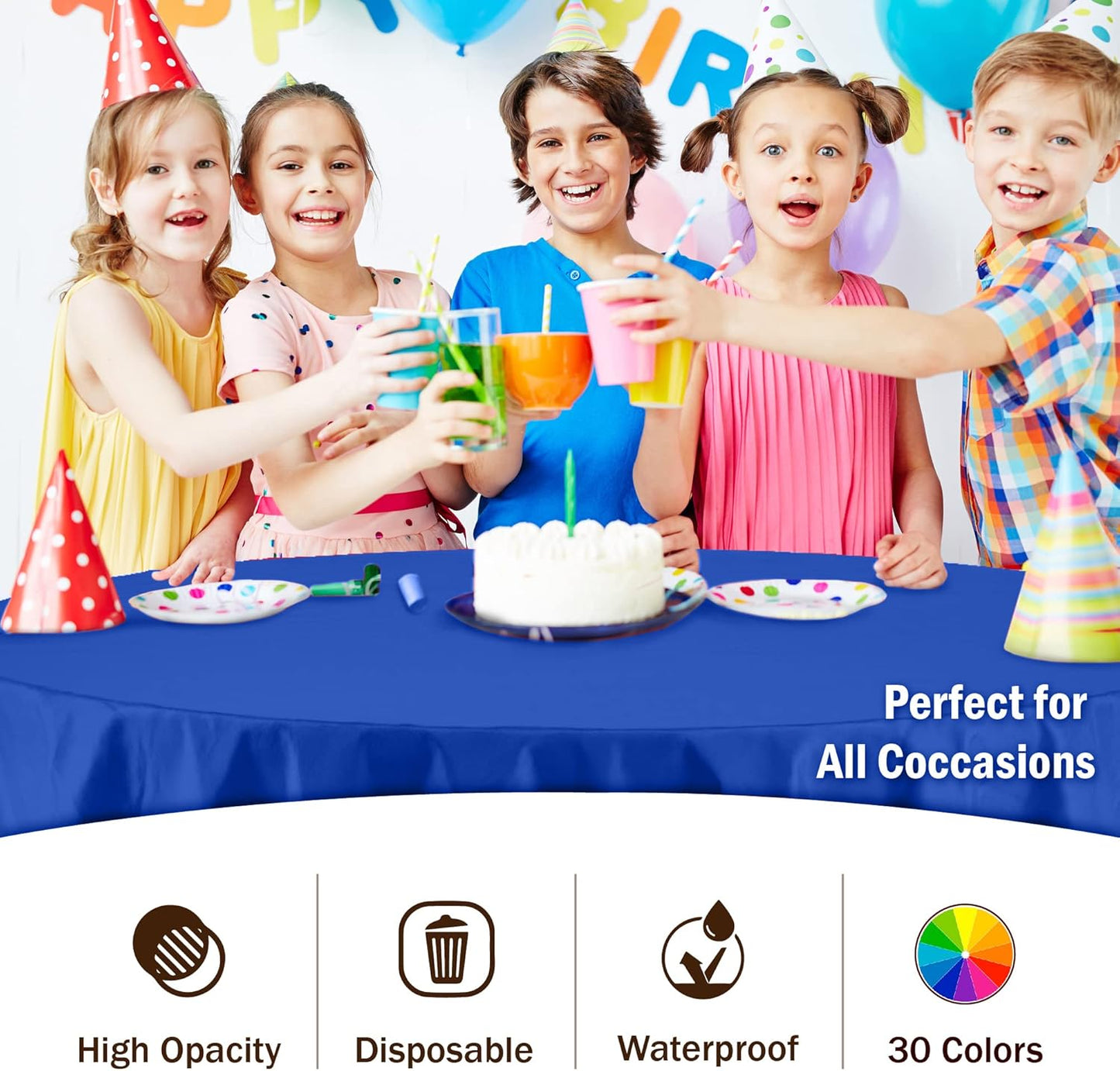 Exquisite 12-Pack Premium Plastic 84-Inch Round Tablecloth - Dark Blue