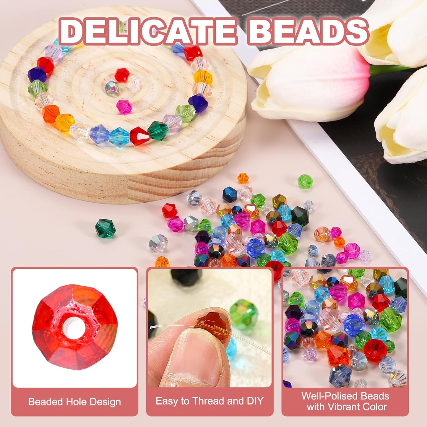 PATIKIL 1000pcs 4mm Bicone Glass Crystal Beads, Faceted Glass Spacer Beads with Box for Jewelry Making Bracelet Necklace Earrings DIY Suncatcher Craft, Red AB