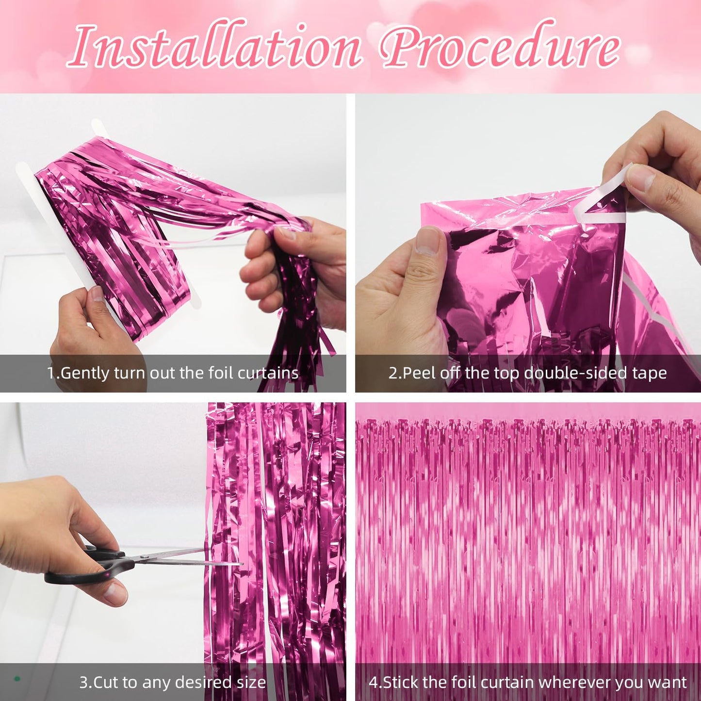 3 Pack Pink Tinsel Backdrop Decorations, Foil Fringe Curtains, Bachelorette & Graduation Party Decorations, Photo Booth Streamer Backdrop, Pink Theme