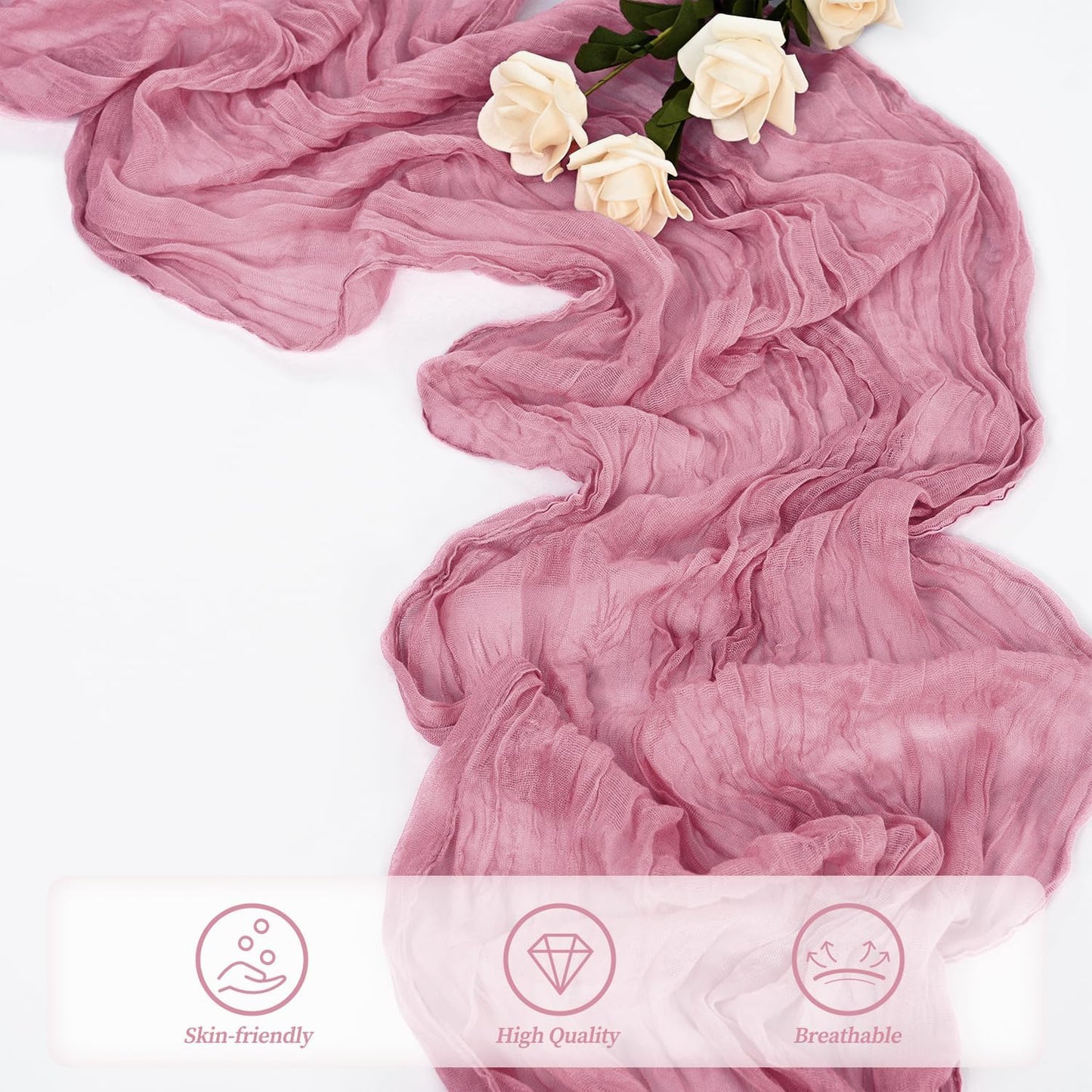 12 Pack Dusty Rose 10FT Cheesecloth Table Runner 20 x 120 Inch Long Rustic Gauze Fabric Cheese Cloth Table Runner for Wedding Bridal Baby Shower Table Decorations Boho Sheer Birthday Party Table Decor