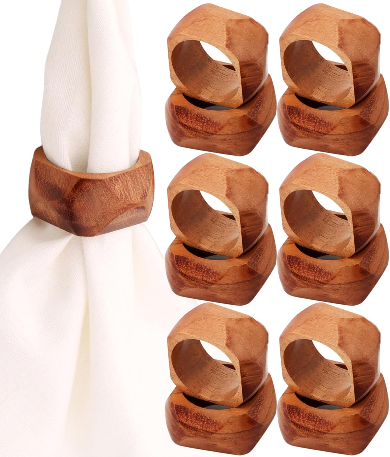 Wooden Napkin Rings Set of 12 Fall Decor for Home Square Acacia Wood Napkin Holders for Dining Table Wood Napkin Ring Rustic Table Décor for Weddings, Parties, Everyday Use (Brown) - CLEENTABLE