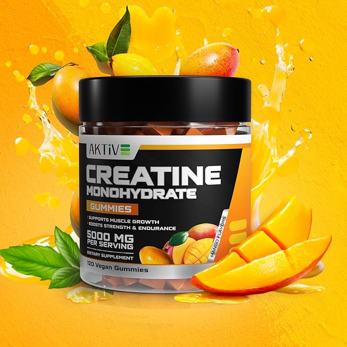 Creatine Monohydrate Gummies, 5000mg of Creatine Per Serving with Alpha-GPC & Taurine, Mango Flavor, Enhance Brain Function, Muscle Growth Support, Pre Workout Gummies for Men and Women - 120pcs