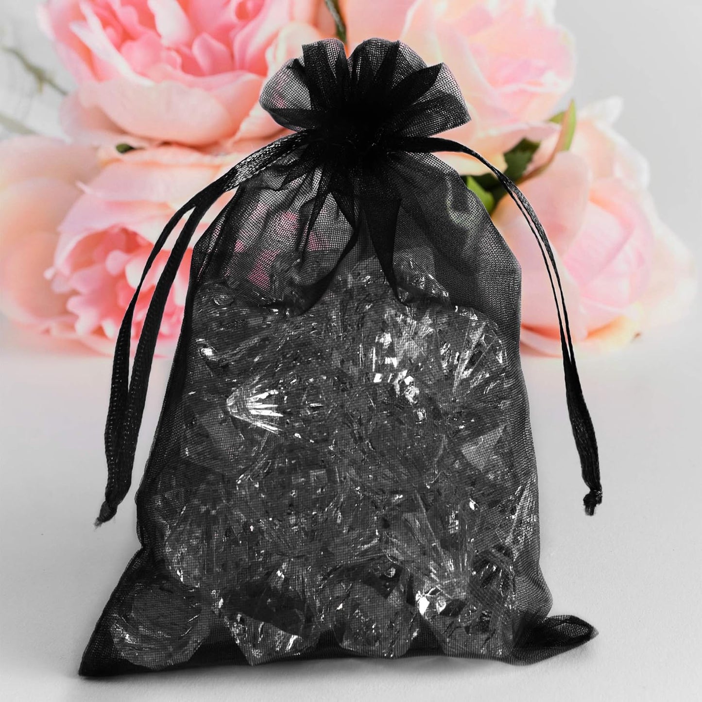 Super Z Outlet 100 Pack 4x6 Inch Mini Sheer Drawstring Organza Transparent Bags Jewelry Sack Pouches for Wedding, Party Decorations, Arts & Crafts Gifts (Black)