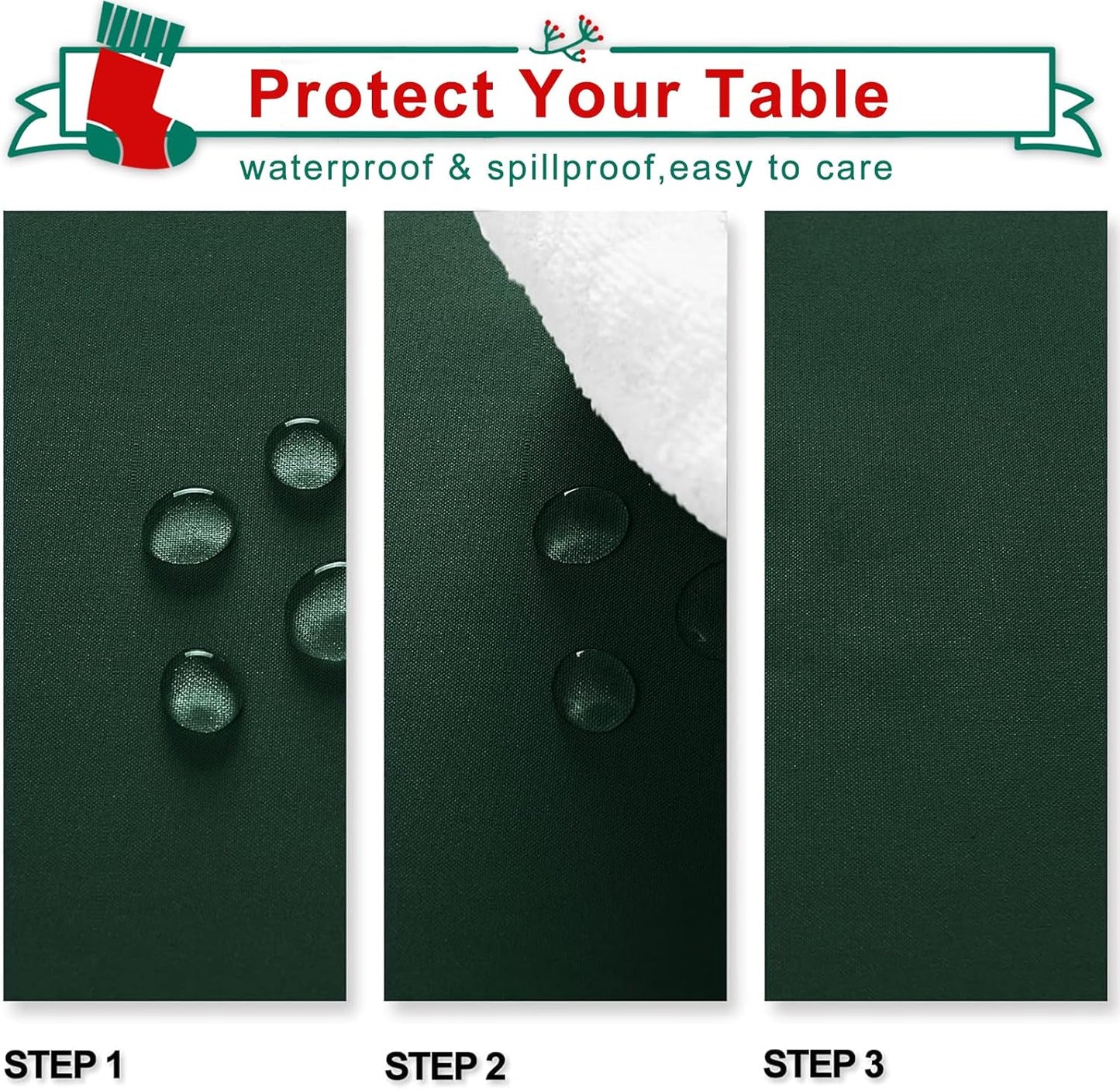Hiasan 60 x 120 Inch Rectangle Tablecloth - Waterproof Wrinkle Resistant and Spillproof Washable Fabric Table Cloth for Dining Room Kitchen, Hunter Green
