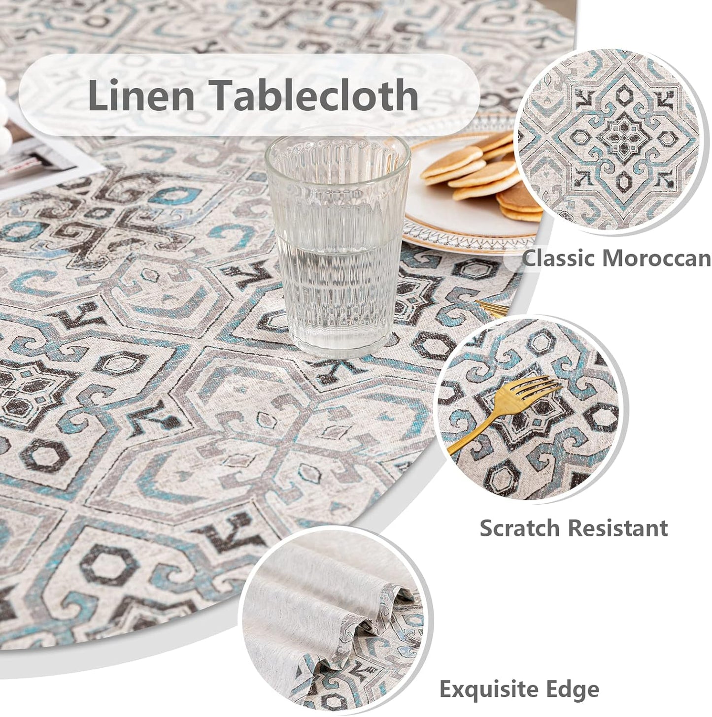 MYSKY HOME Rectangle Tablecloth 60x84 Inches -Linen Farmhouse Geometric Patterned Tablecloth Waterproof Decorative Washable Fabric Table Cloth for Kitchen Dining Moroccan Tablecloth, Grey
