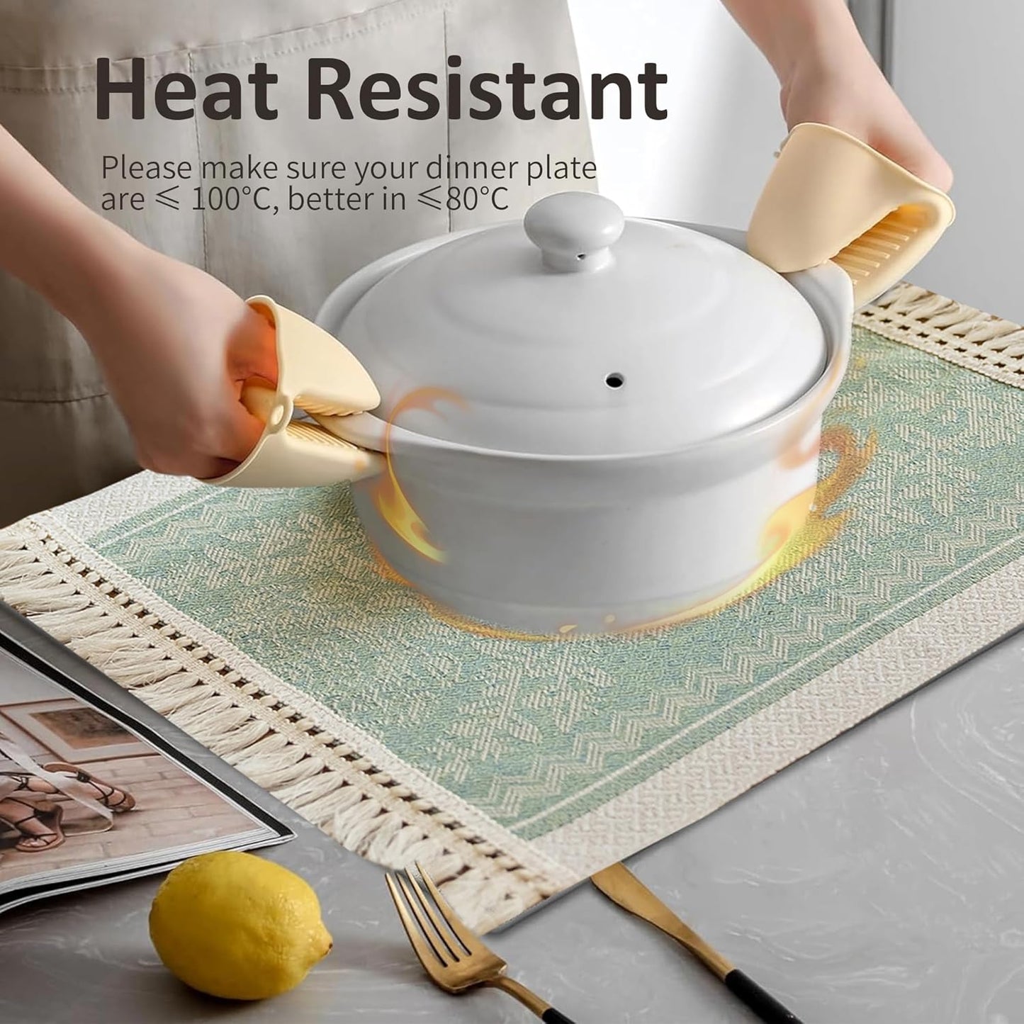 Placemats Set of 4,Waterproof Placemat with Tassel Fringe,Boho Placemats for Coffee Table Western Restaurant