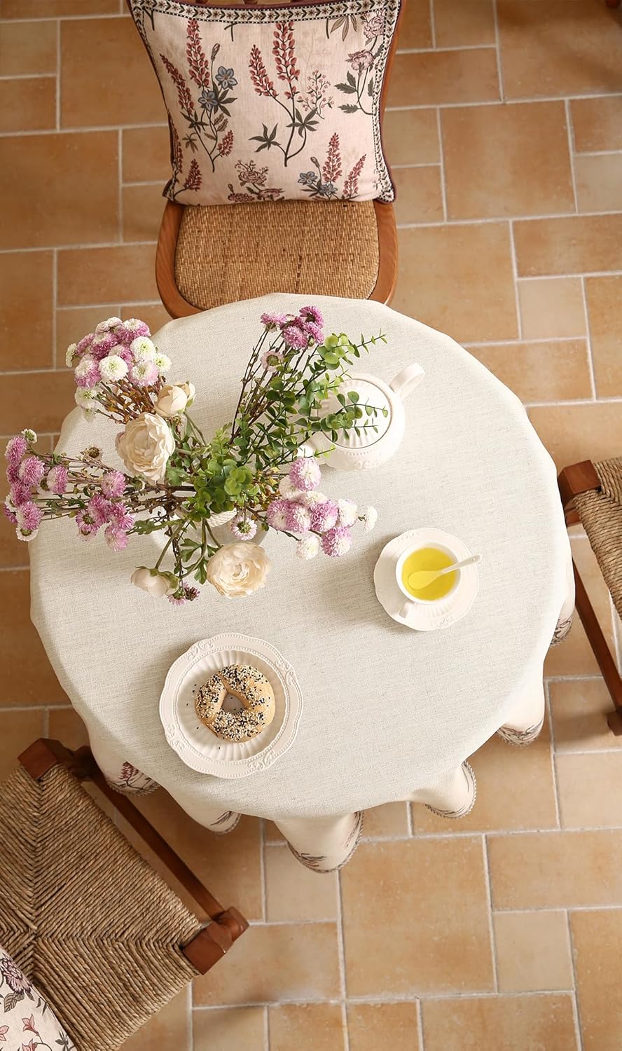 ISAENNE French Tablecloth for Round Tables,Linen Table Cloth with Colorful Flowers Pattern,Heavy Durable Table Cover for Dining Thanksgiving Kitchen Decor Party Christmas,Diameter 67"