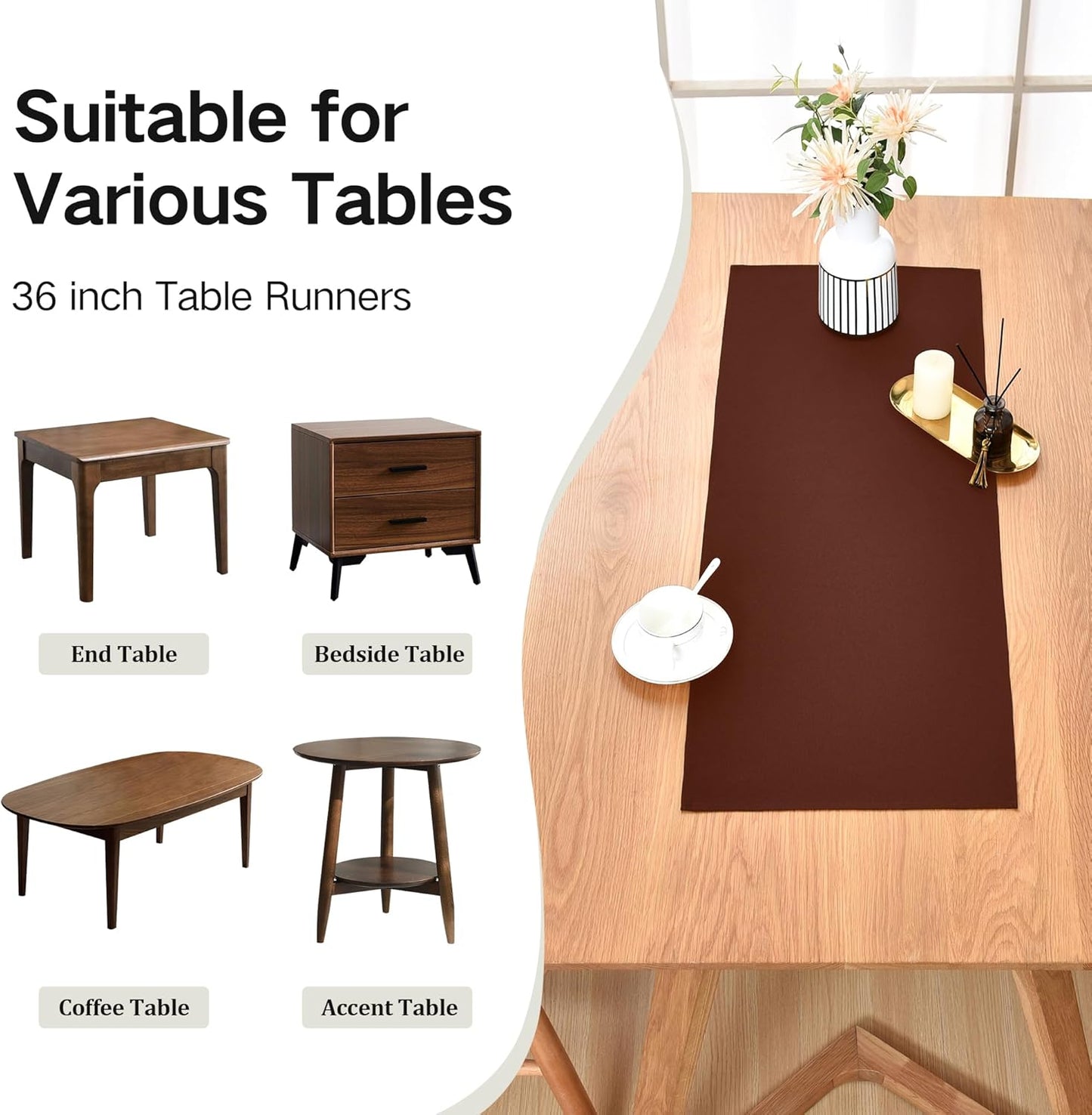 Farmhouse Chocolate Table Runner Small Short Table Runners 36 Inches Coffee Table Runner for Dresser Living Room Bedroom Holiday Party Banquet 12X36 Inch