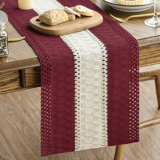 Artoid Mode Red Farmhouse Rustic Table Runner, Seasonal Hollow Kitchen Dining Table Decoration for Home Party Decor 12x90 Inch