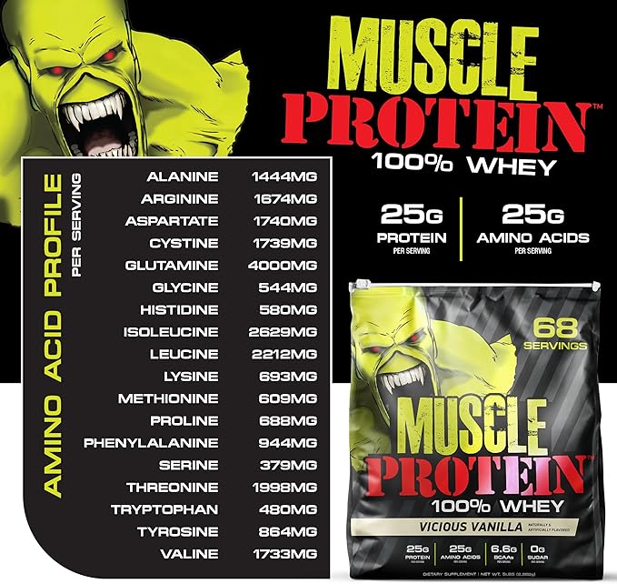 Muscle Protein Whey Powder [5 lbs/Pack of 1]– Cold Filtered, 25g Pure Protein, 6.6g BCAAs (Packaging May Vary) (5LB, Vanilla)