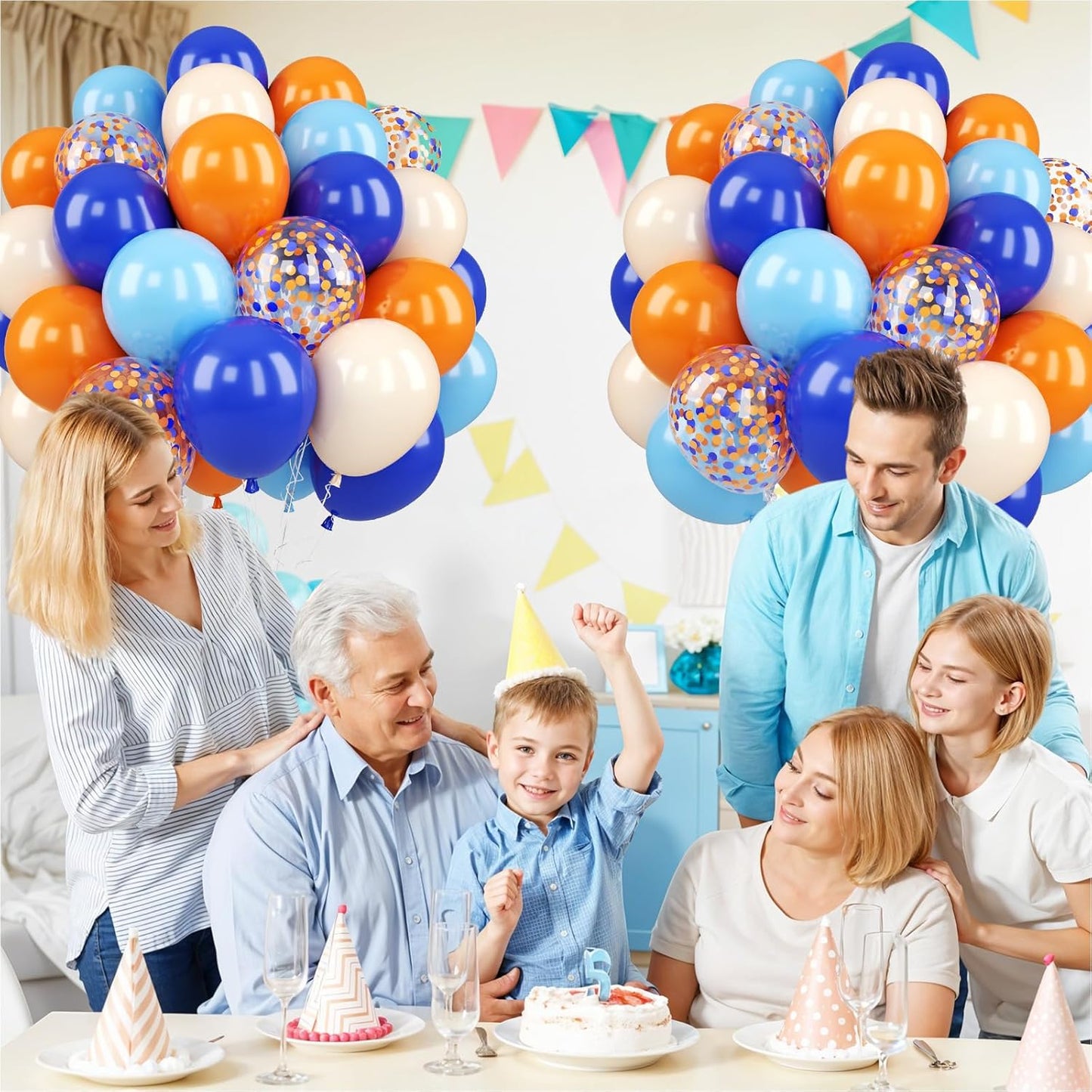 Blue and Orange Balloons Set, 50PCS 12 Inch Confetti Balloon Orange Dark Light Blue Apricot Nude Party Balloons Latex Helium for Boys Kids Baby Shower Graduation Wedding Blue Birthday Party Decoration